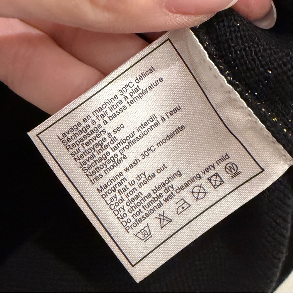 CHANEL Uniform Black Cotton Sweater W Gold Metallic CC Logo Size S designer NEW - Picture 5 of 13